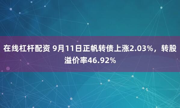 在线杠杆配资 9月11日正帆转债上涨2.03%，转股溢价率46.92%